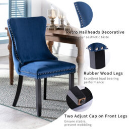 HomeTouch Set Of 6 Lux Velvet Upholstered Kitchen Dining Chairs Bedroom Chairs Blue - thumbnail 6