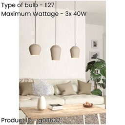 Loops Sandy Triple Pendant Light - Modern Design Indoor Ceiling Fixture With 3 Bulbs - thumbnail 2