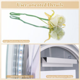 Costway Frameless Led Bathroom Mirror Half Circle Anti-Fog Vanity Mirror W/ Touch Switch - thumbnail 9