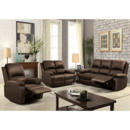 Comfy Living Reclining Faux Leather Sofa Set In Brown - 3 Piece, 2 Piece - thumbnail 1