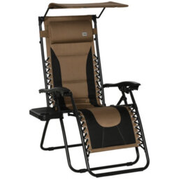 Matteo Zero Gravity Folding Reclining Garden Lounger Chair With Sun Shade, Padded Seat & Cup Holder - Brown Steel Frame - thumbnail 1