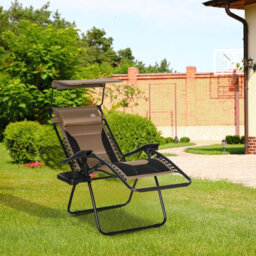 Matteo Zero Gravity Folding Reclining Garden Lounger Chair With Sun Shade, Padded Seat & Cup Holder - Brown Steel Frame - thumbnail 2