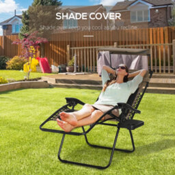 Matteo Zero Gravity Folding Reclining Garden Lounger Chair With Sun Shade, Padded Seat & Cup Holder - Brown Steel Frame - thumbnail 6