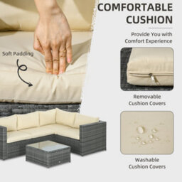 Wyld Haus Sapana 4-Seater Mixed Grey Rattan Corner Garden Sofa Set With Tempered Glass Table - thumbnail 5