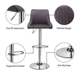 Spinningfield Bar Stools Set Of 2, Velvet Grey Kitchen Stools, Gas Lift Bar Stools With Adjustable Height, Chrome Footrest & Base - thumbnail 4