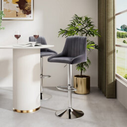 Spinningfield Bar Stools Set Of 2, Velvet Grey Kitchen Stools, Gas Lift Bar Stools With Adjustable Height, Chrome Footrest & Base - thumbnail 8
