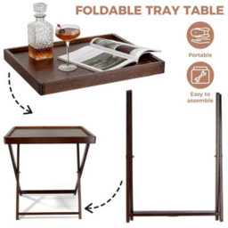 Wooden Folding Side Table Folding Patio Tray Table - thumbnail 4