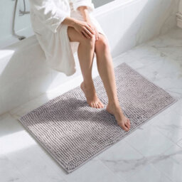 Moonlight Bedding Plush Chenille Bathroom Floor Mat Non-Slip Quick-Dry Absorbent Bathroom & Doorway Shower Rug Light Grey 50X80 Cm - thumbnail 1