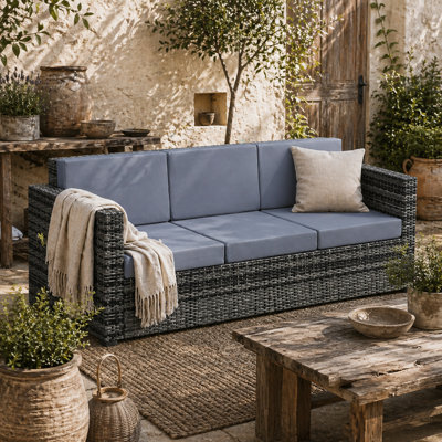 Wyld Haus Neloro Mixed Grey Pe Rattan 3-Seater Outdoor Sofa With Cushions - L185 X D70 X H80Cm - image 1