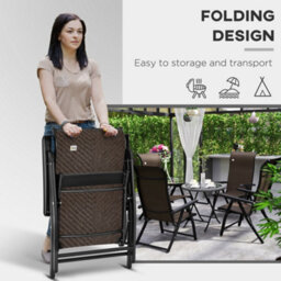 Outsunny Set Of 4 Outdoor Rattan Folding Chair W/ Adjustable Backrest Brown - thumbnail 4