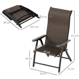 Outsunny Set Of 4 Outdoor Rattan Folding Chair W/ Adjustable Backrest Brown - thumbnail 3