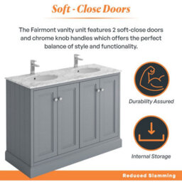 Plum&clay Fairmont Traditional Light Grey Square Floor Standing Bathroom Vanity Unit With Ceramic Basin & Marble Top (W)1200mm - thumbnail 3