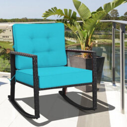 Costway Outdoor Wicker Furniture Rocking Chair Metal Frame Patio Rattan Rocker-Turquoise - thumbnail 3