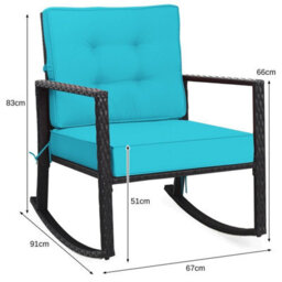 Costway Outdoor Wicker Furniture Rocking Chair Metal Frame Patio Rattan Rocker-Turquoise - thumbnail 2