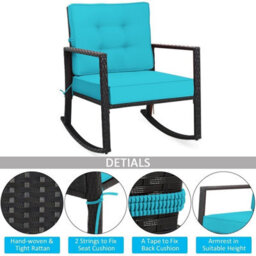 Costway Outdoor Wicker Furniture Rocking Chair Metal Frame Patio Rattan Rocker-Turquoise - thumbnail 7