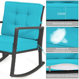 Costway Outdoor Wicker Furniture Rocking Chair Metal Frame Patio Rattan Rocker-Turquoise - thumbnail 6