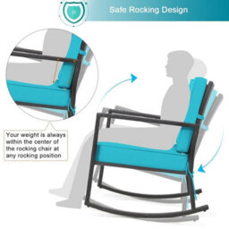 Costway Outdoor Wicker Furniture Rocking Chair Metal Frame Patio Rattan Rocker-Turquoise - thumbnail 5