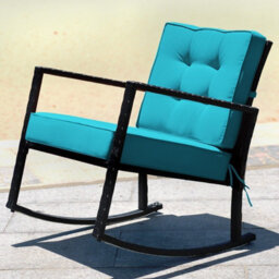 Costway Outdoor Wicker Furniture Rocking Chair Metal Frame Patio Rattan Rocker-Turquoise - thumbnail 4