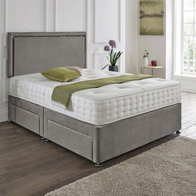 Dining Tables Seoul Matching Headboard Divan Set, 2 Drawer On Same Side With Sprung 1500 Comfort Mattress - Plush Grey - King - image 1