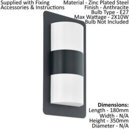 Stylish Ip44 Outdoor Wall Light In Anthracite Zinc Plated Steel With Dual E27 Bulb Support - thumbnail 2