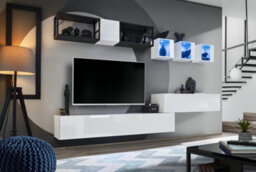 "Arte Switch Metal Iii White Gloss Entertainment Unit 280Cm - Modern Metal-Framed Media Wall For Tvs Up To 60"""