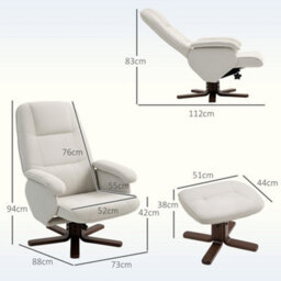 Homcom Swivel Recliner Chair With Footstool And Wooden Base, Beige - thumbnail 3