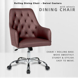 Swivel Desk Chair, Adjustable Heigh Pvc Leather Office Chair - Brown - thumbnail 2