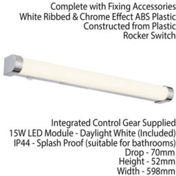 Led Bathroom Wall Light 15W Cool White Ip44 Chrome Bar Slim Strip Cabinet Lamp - thumbnail 4