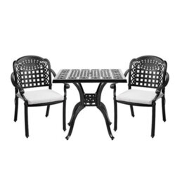 Living And Home Set Of 3 Black Cast Aluminum 2 Seater Outdoor Garden Dining Set Coffee Table And Chairs Set With Umbrella Hole - thumbnail 3