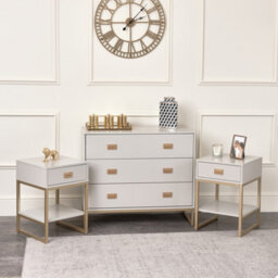Melody Maison Large 3 Drawer Chest Of Drawers And Pair Of Bedside Tables - Elle Stone Range