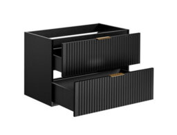 Impact Furniture Bathroom Vanity Unit 800mm Oak Effect Countertop Ribbed Black Wall Hung 2 Drawer Cabinet Adel - thumbnail 6