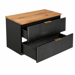 Impact Furniture Bathroom Vanity Unit 800mm Oak Effect Countertop Ribbed Black Wall Hung 2 Drawer Cabinet Adel - thumbnail 3