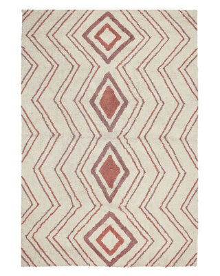 Beliani Geometric Hand-Tufted Cotton Rug 140 X 200 Cm Beige Pink - image 1
