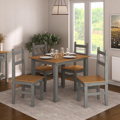 Mews Corona Dining Table Set 4 Seater Grey Solid Mexican Pine Wood Table With 4 Chairs - image 1