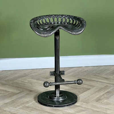 Elm Home And Garden Tractor Seat Breakfast Kitchen Pub Cafe Bar Stool Grey Cast Iron Adjustable 68Cm To 86Cm High - image 1