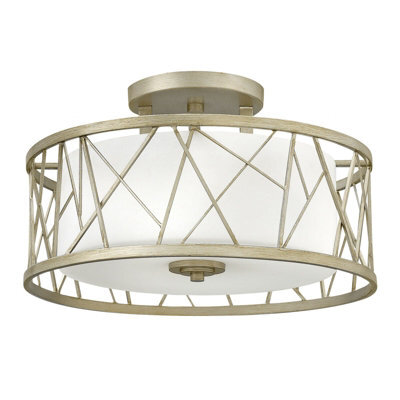 Elegant 3 Bulb Semi Flush Light With Opal Glass And Linen Finish - Led E27 75W