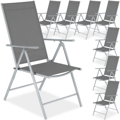 Tectake Folding Garden Chairs With Adjustable Backrests, Mesh Fabric - Silver - Set Of 8 - image 1