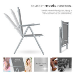 Tectake Folding Garden Chairs With Adjustable Backrests, Mesh Fabric - Silver - Set Of 8 - thumbnail 3