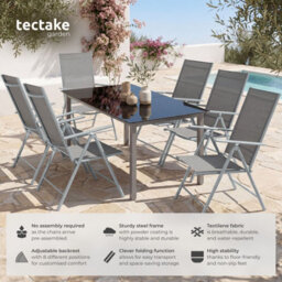Tectake Folding Garden Chairs With Adjustable Backrests, Mesh Fabric - Silver - Set Of 8 - thumbnail 2