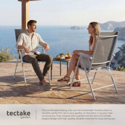 Tectake Folding Garden Chairs With Adjustable Backrests, Mesh Fabric - Silver - Set Of 8 - thumbnail 4