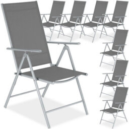 Tectake Folding Garden Chairs With Adjustable Backrests, Mesh Fabric - Silver - Set Of 8 - thumbnail 1