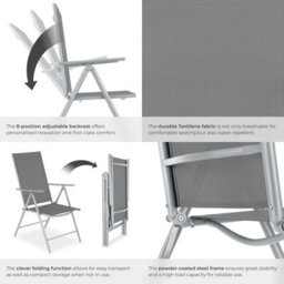 Tectake Folding Garden Chairs With Adjustable Backrests, Mesh Fabric - Silver - Set Of 8 - thumbnail 5