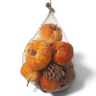Heaven Sends Halloween Velour Pumpkins And Pinecones, Orange Seasonal Set