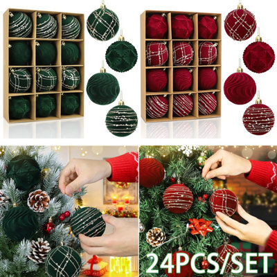 CLEFFNS 24Pcs Velvet Christmas Balls Hanging Shatterproof Flocked Christmas Tree Ornaments For Xmas Tree, Holiday Wedding Party Decoration - image 1