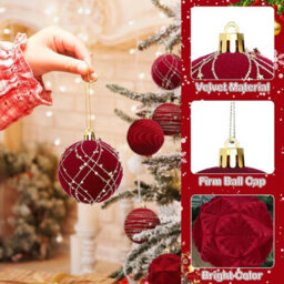 CLEFFNS 24Pcs Velvet Christmas Balls Hanging Shatterproof Flocked Christmas Tree Ornaments For Xmas Tree, Holiday Wedding Party Decoration - thumbnail 5