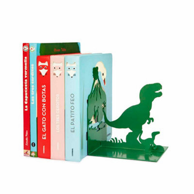 Balvi Bookend Decorative Jurassic T-Rex Dinosaur Metal Kids Childrens Book Ends For Shelves Green - image 1