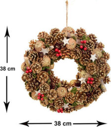 GreenBrokers Premium Quality Christmas Hanging Wreath 38Cm- Festive Pine Cone Display With Gold Frosting - thumbnail 3
