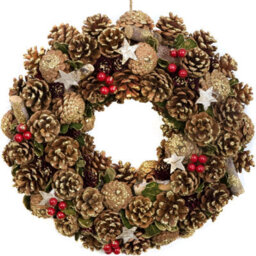 GreenBrokers Premium Quality Christmas Hanging Wreath 38Cm- Festive Pine Cone Display With Gold Frosting