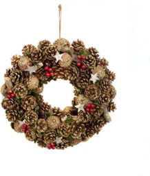 GreenBrokers Premium Quality Christmas Hanging Wreath 38Cm- Festive Pine Cone Display With Gold Frosting - thumbnail 8