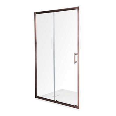 Homestylestore Copper Reversible Wet Room Sliding Door Shower Enclosure With White Slate Effect Tray 1000 X 800mm - image 1